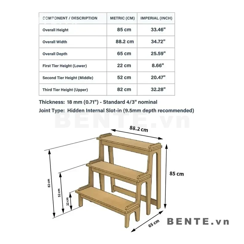 ảnh kích thước, kệ trưng cây 3 tầng có vách chắn, kệ để cây nhiều tầng dạng bậc