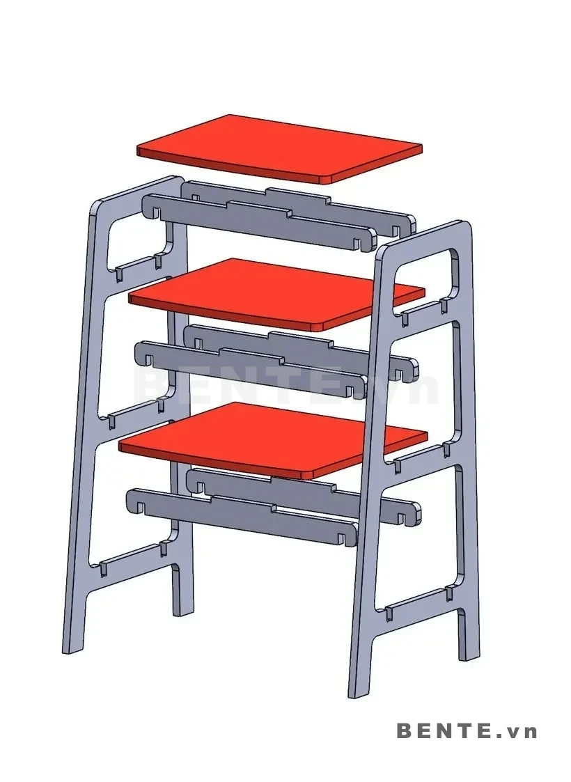 ảnh hướng dẫn lắp ráp, kệ gỗ 3 tầng hông khoét ô bo tròn, kệ sách gỗ hông khoét oval