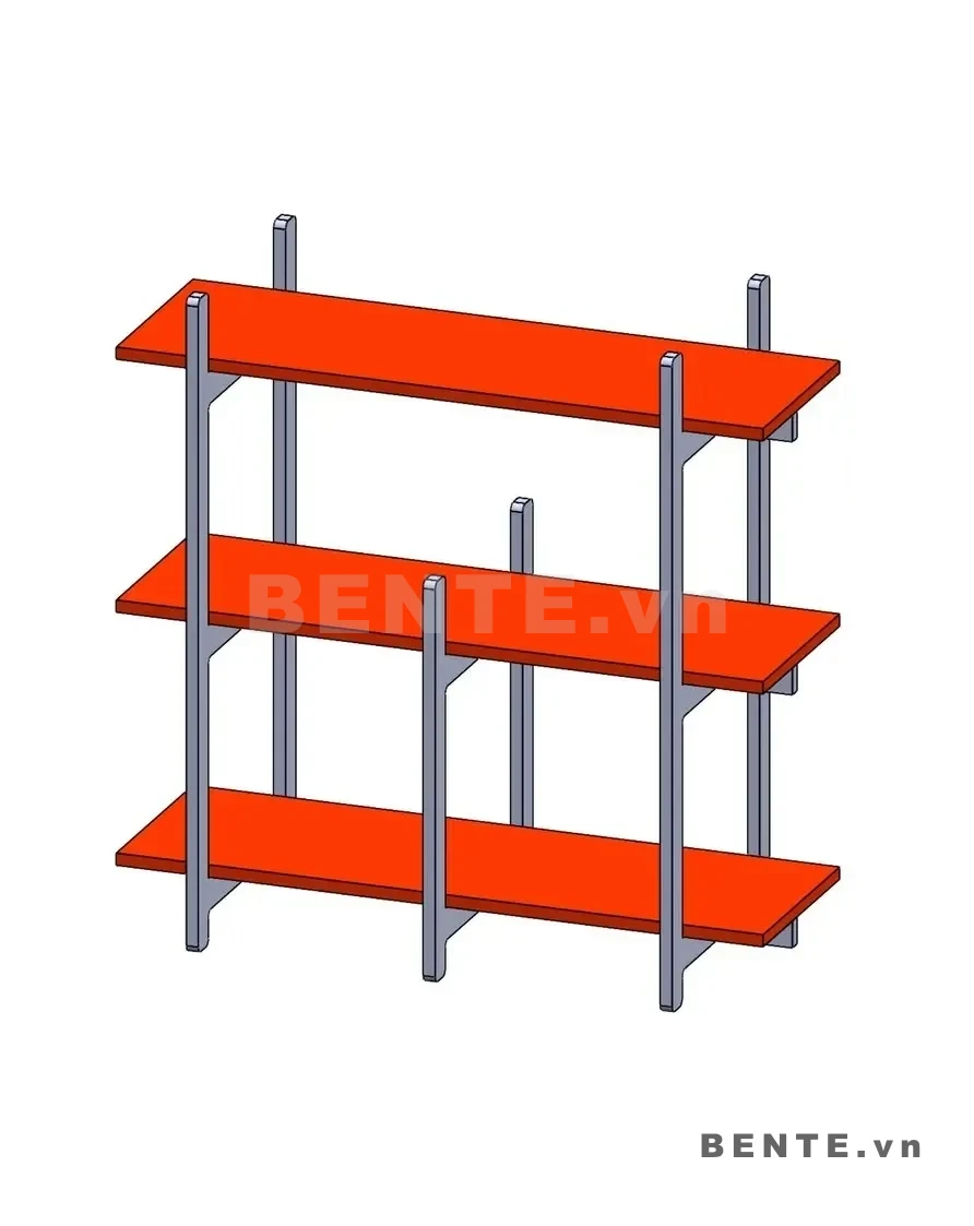 ảnh hướng dẫn lắp ráp, kệ gỗ 3 tầng khung 3 trụ, kệ tầng mặt kệ nhô hai bên