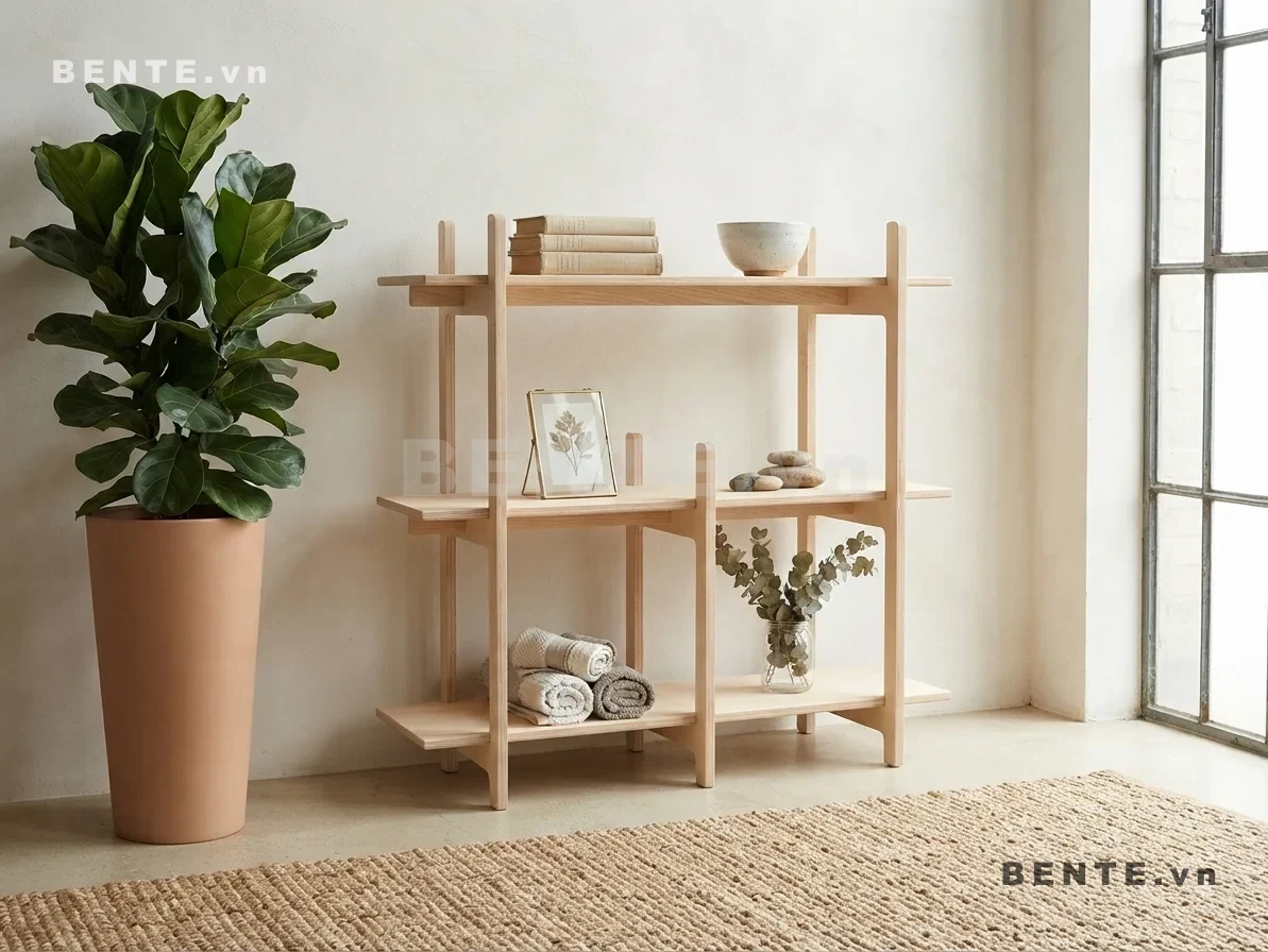 kệ decor mặt kệ nhô, kệ gỗ lắp ráp 3 tầng