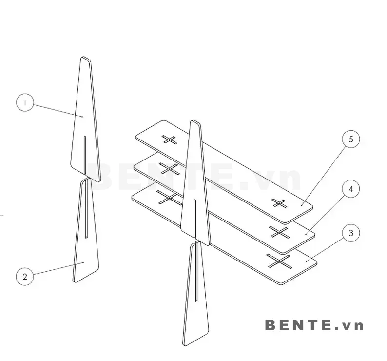 ảnh hướng dẫn lắp ráp, kệ gỗ 3 tầng khung chân tấm, kệ gỗ mặt kệ nhô hai bên
