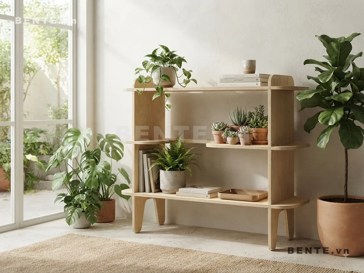 kệ gỗ chân vòm cong, kệ lắp ráp 3 tầng
