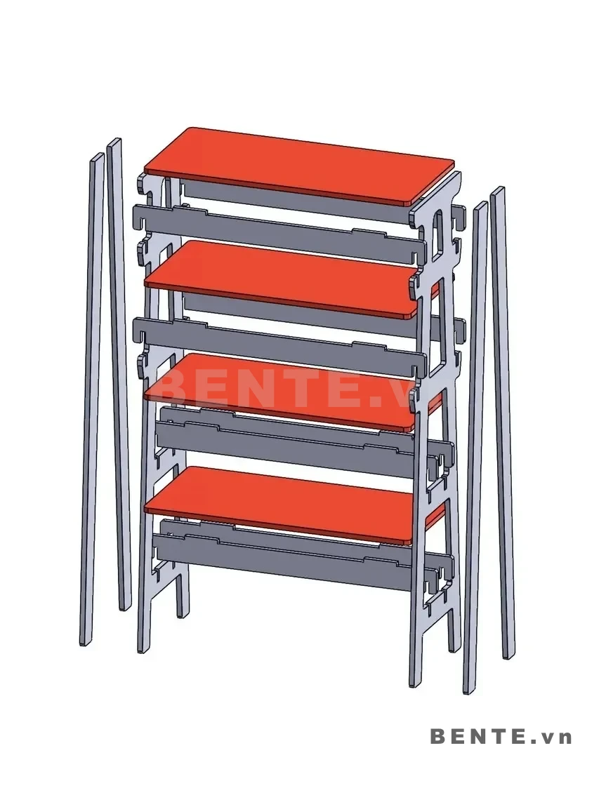 ảnh hướng dẫn lắp ráp, kệ gỗ 4 tầng dạng thang, kệ sách 4 tầng đầu khung tay cầm