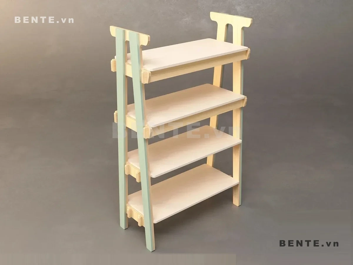 kệ decor khung thang, kệ gỗ lắp ráp 4 tầng