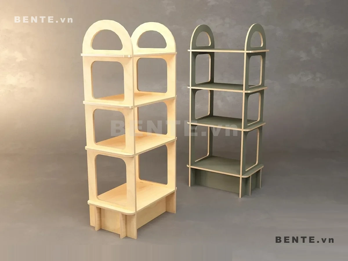 kệ decor đầu vòm, kệ gỗ lắp ráp 4 tầng
