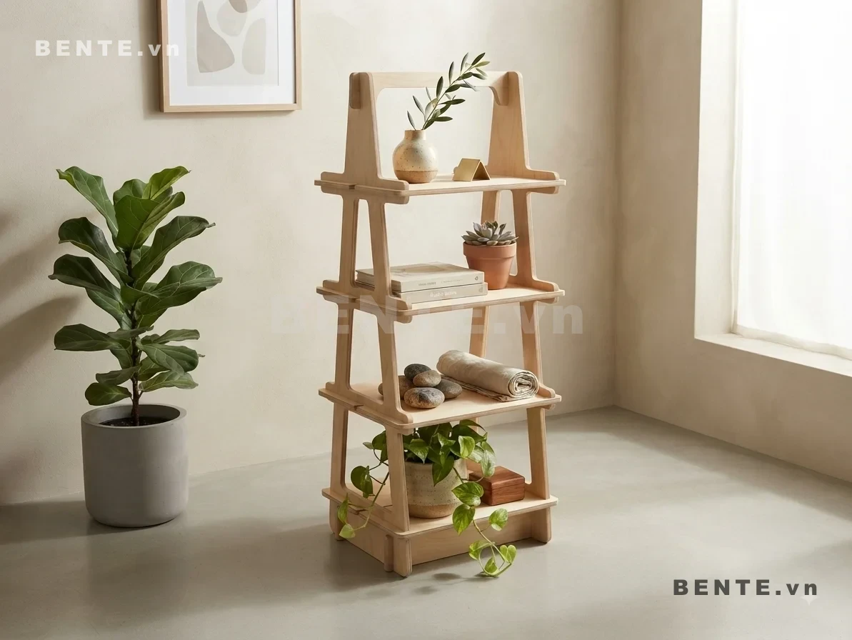 kệ decor khoét vòm, kệ gỗ lắp ráp 4 tầng