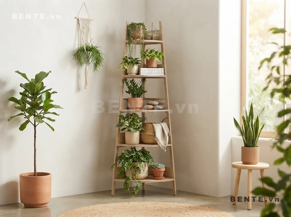 kệ trưng cây 5 tầng, kệ sách thanh chắn đầu