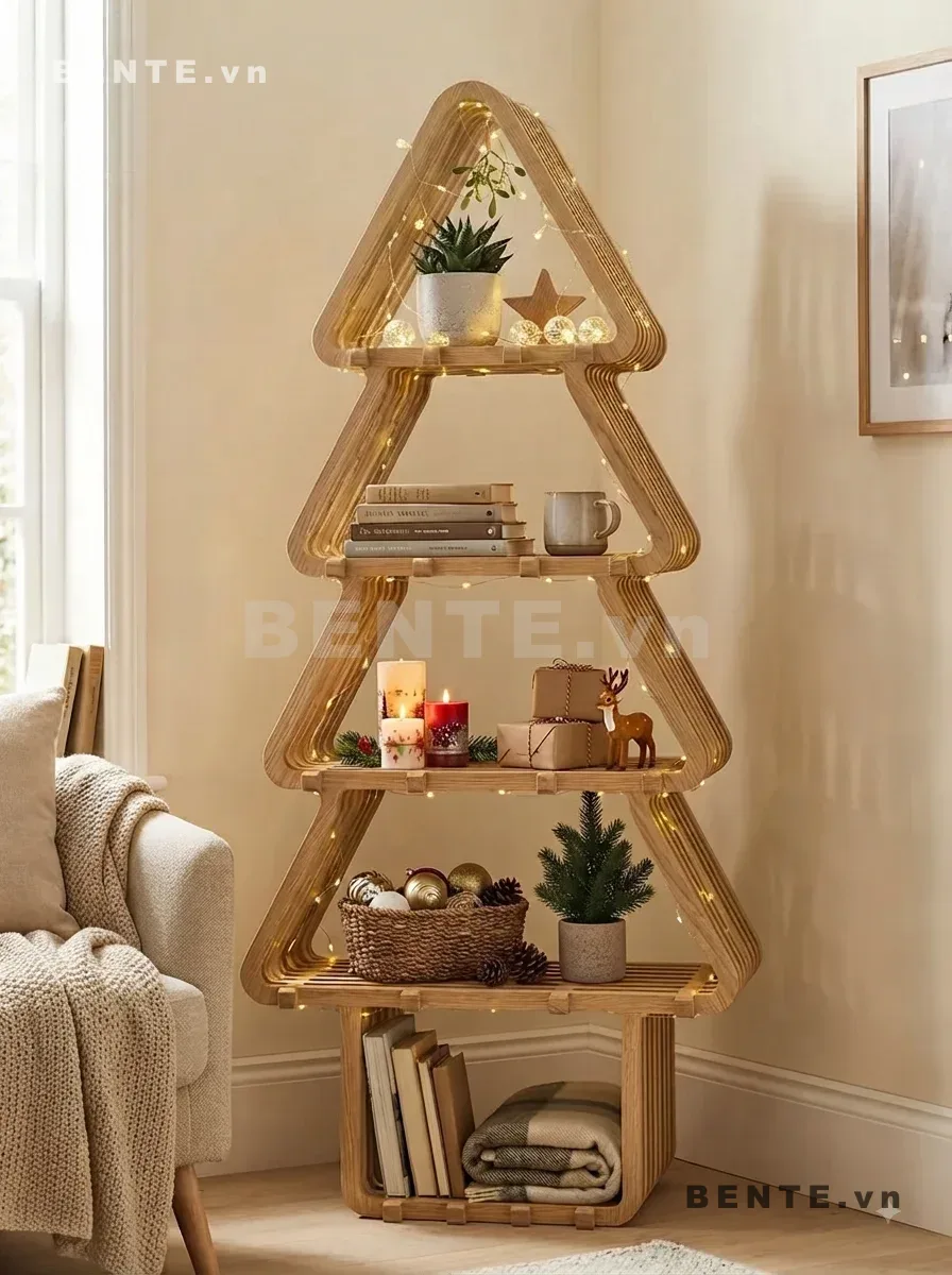 kệ cây thông để sách đồ decor, kệ gỗ cây thông lắp ráp