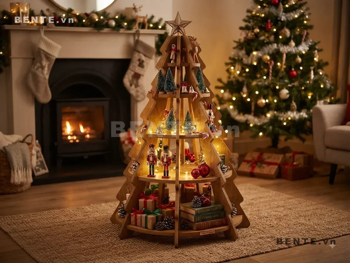 kệ Noel khung mở, kệ cây thông cong nhiều tầng