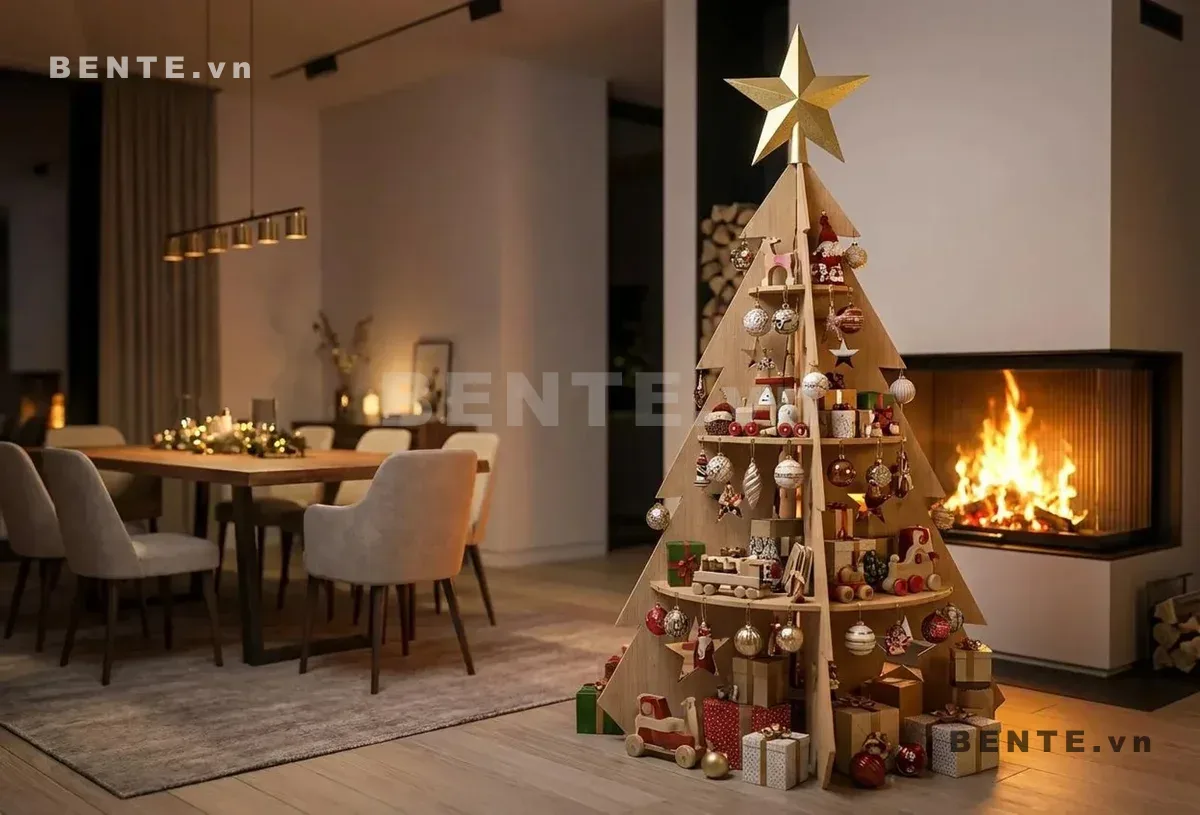 kệ trang trí cây thông đứng, kệ gỗ cây thông lắp ráp