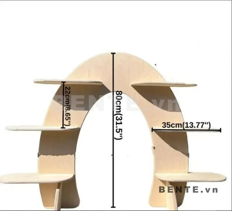 ảnh kích thước, kệ gỗ dạng vòm 6 tầng, kệ trang trí 6 tầng hai bên