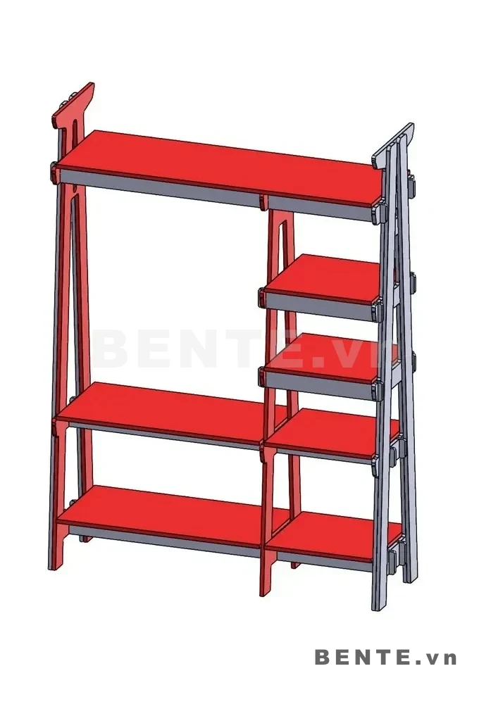ảnh hướng dẫn lắp ráp, kệ gỗ nhiều tầng có kệ phụ, kệ tầng khoang lớn lệch bên