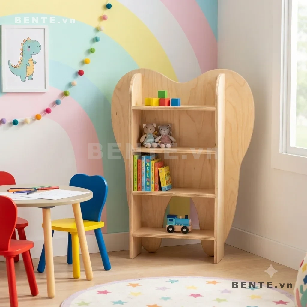 kệ sách có khoang dưới, kệ gỗ trẻ em lắp ráp