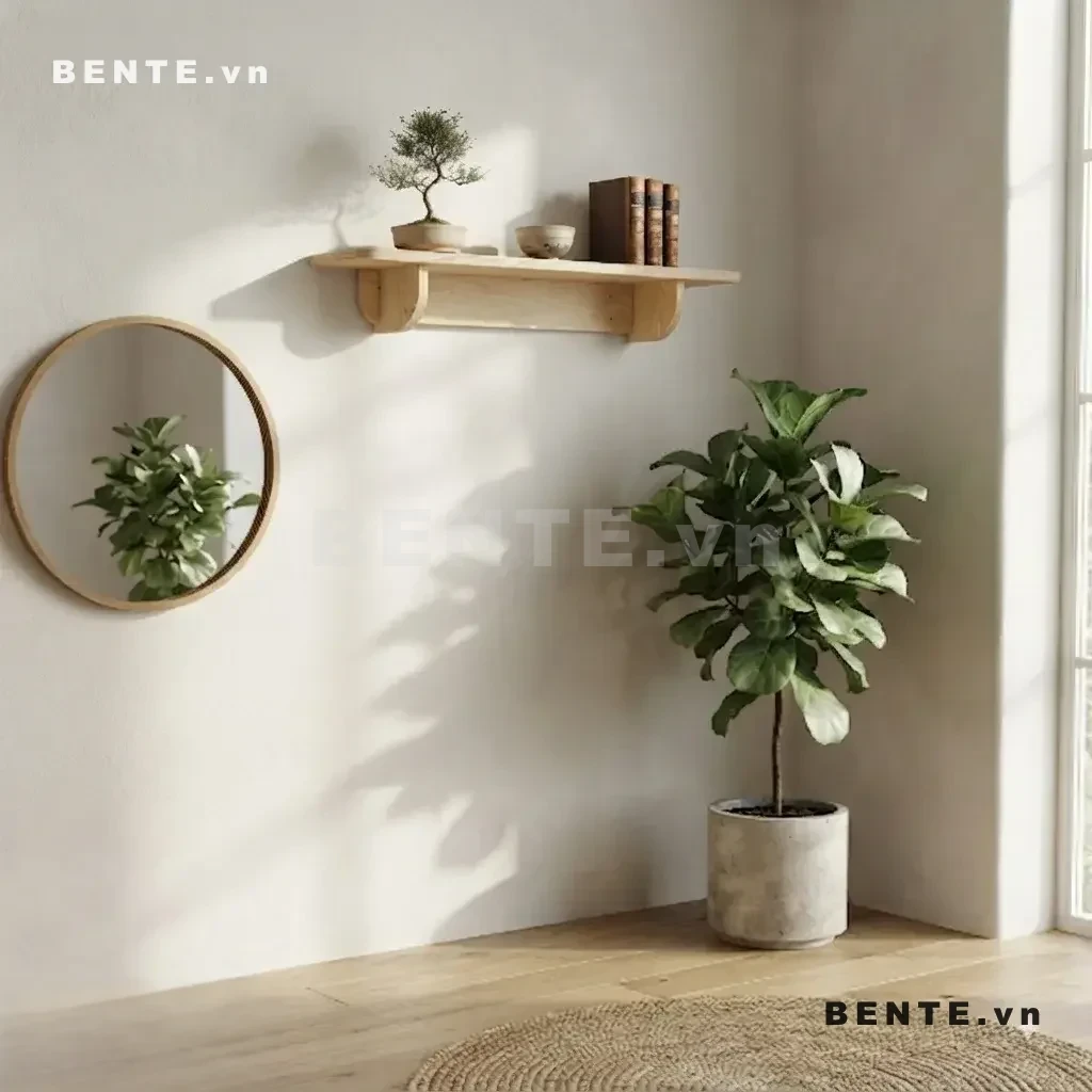 kệ gỗ giá đỡ bo cong, kệ treo tường để sách và cây