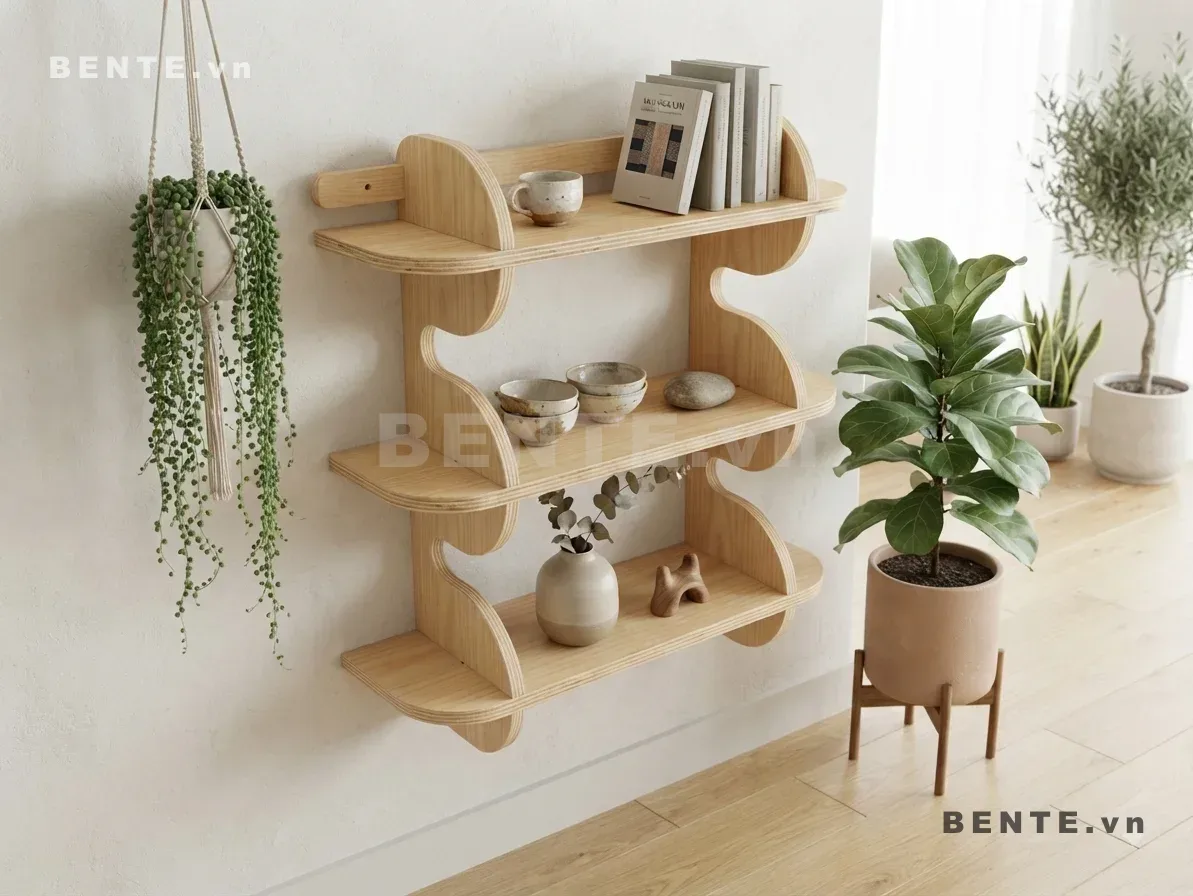 kệ tường khoang mở, kệ decor mặt kệ cong bo