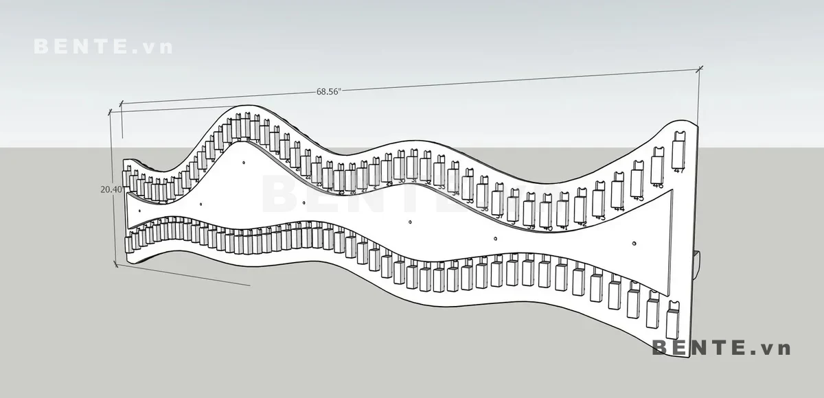ảnh kích thước, kệ gỗ hình sóng parametric, kệ tường tạo hình sóng