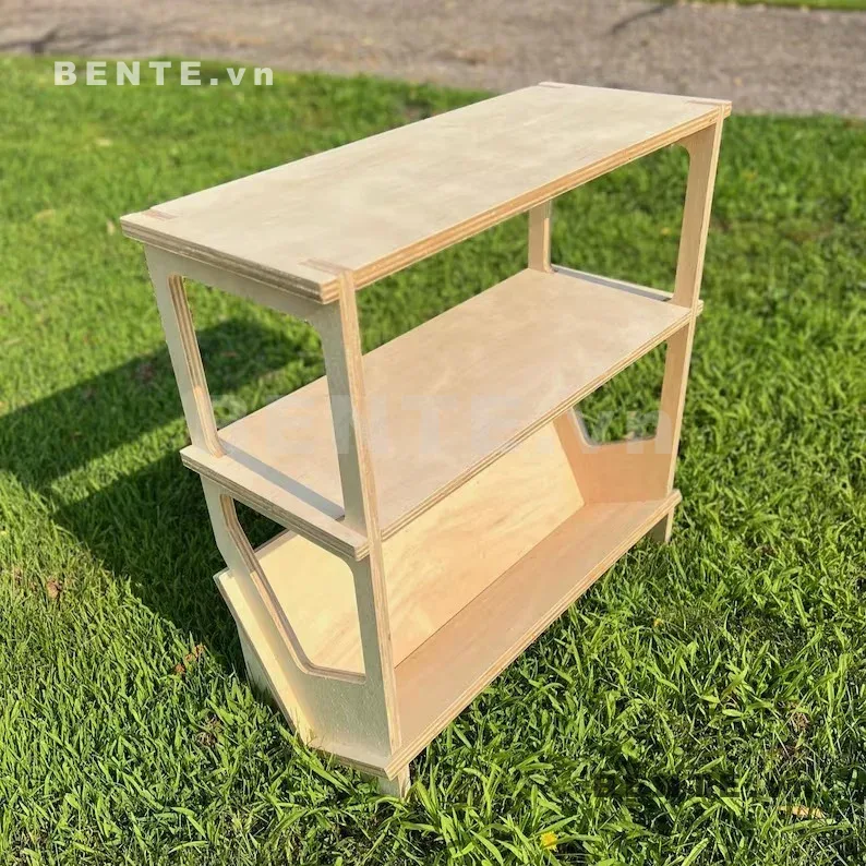 kệ gỗ nhiều khoang bo cong, kệ sách lắp ráp 3 tầng