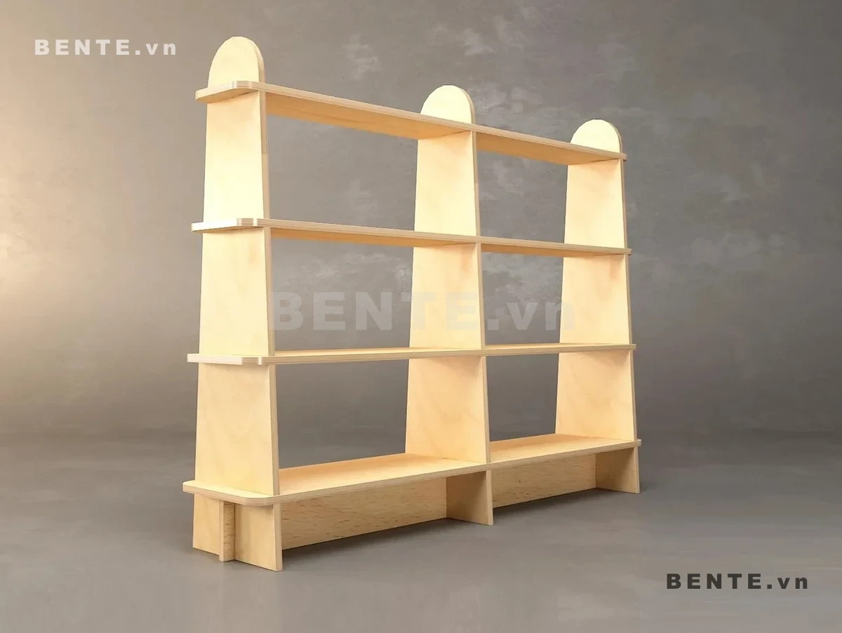 kệ sách chân liền trụ, kệ gỗ lắp ráp 4 tầng