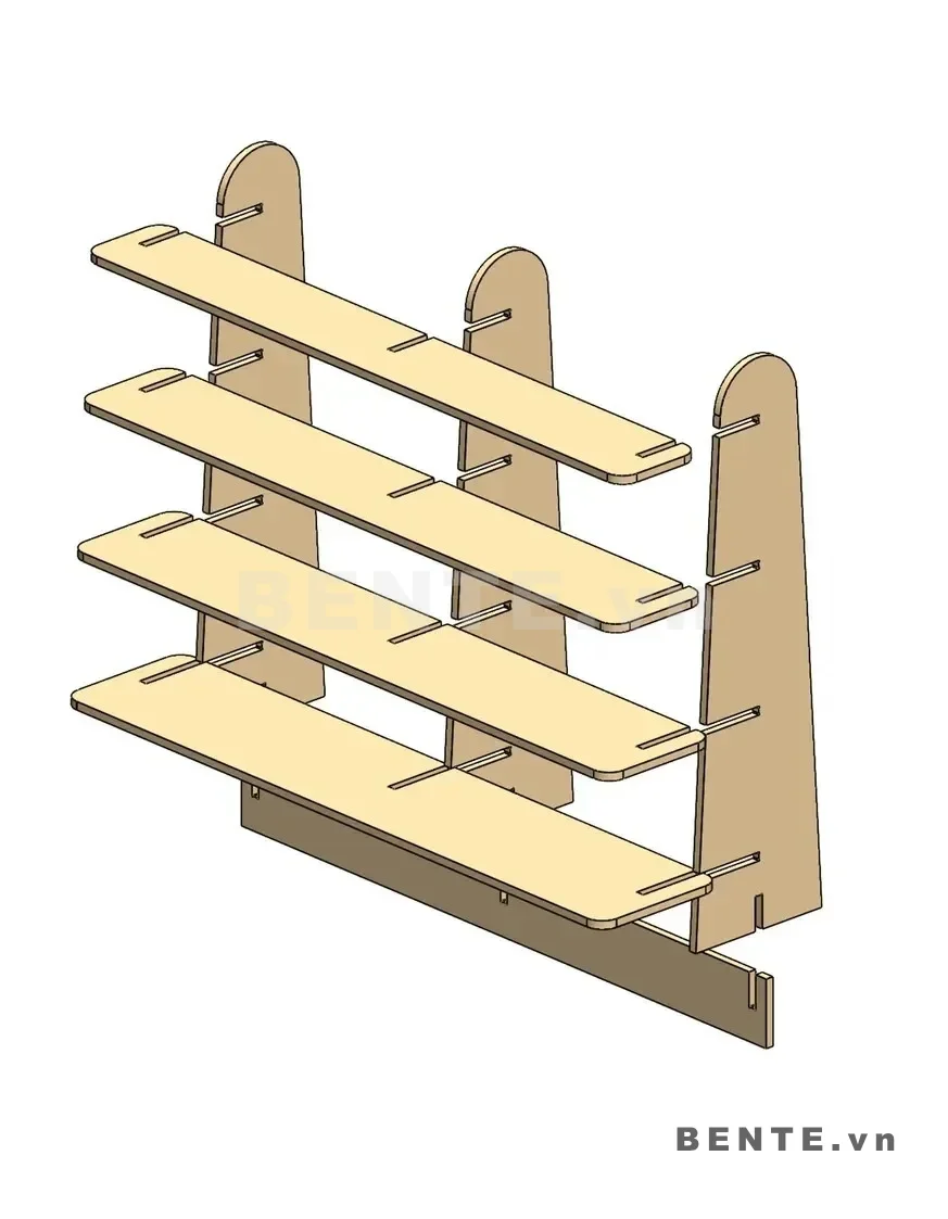 ảnh hướng dẫn lắp ráp, kệ sách gỗ 5 tầng 3 trụ đứng, kệ sách đầu trụ bo cong