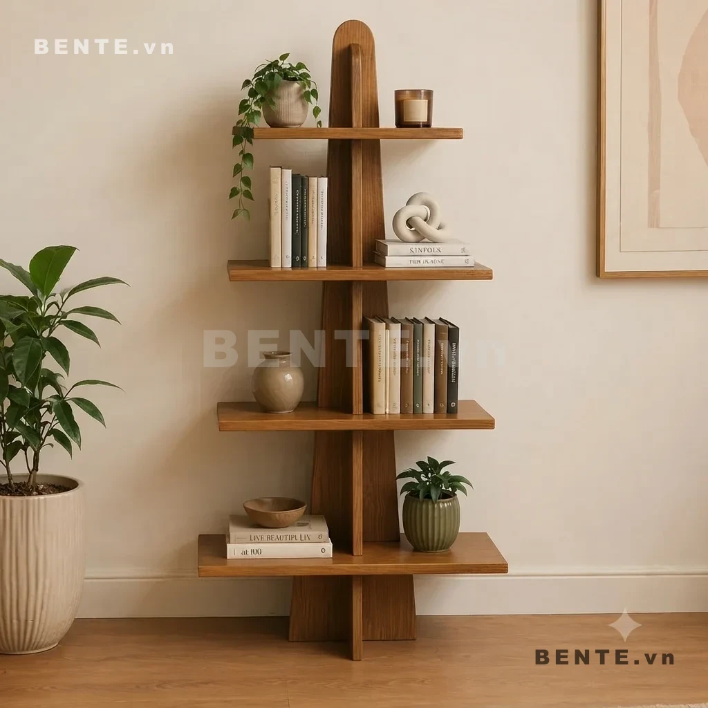 kệ decor dáng thân cây, kệ gỗ lắp ráp 4 tầng