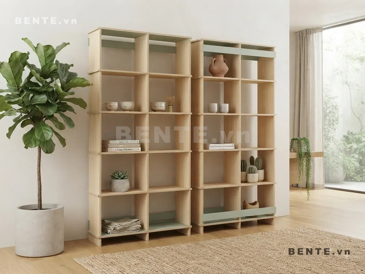 Kệ Sách Gỗ 5 Tầng 2 Khối, Lắp Ráp Đơn Giản - K31864, kệ sách gỗ 5 tầng 2 khối, kệ sách 2 khối 2 khoang, kệ gỗ nhiều tầng chia 4 khoang, kệ sách vách đứng giữa, kệ sách khung mở nhiều tầng, kệ trang trí 2 cụm kệ, kệ gỗ mặt kệ dài từng khối, kệ sách thanh chắn đầu, kệ lưu trữ nhiều ô, kệ gỗ lắp ráp 2 khối