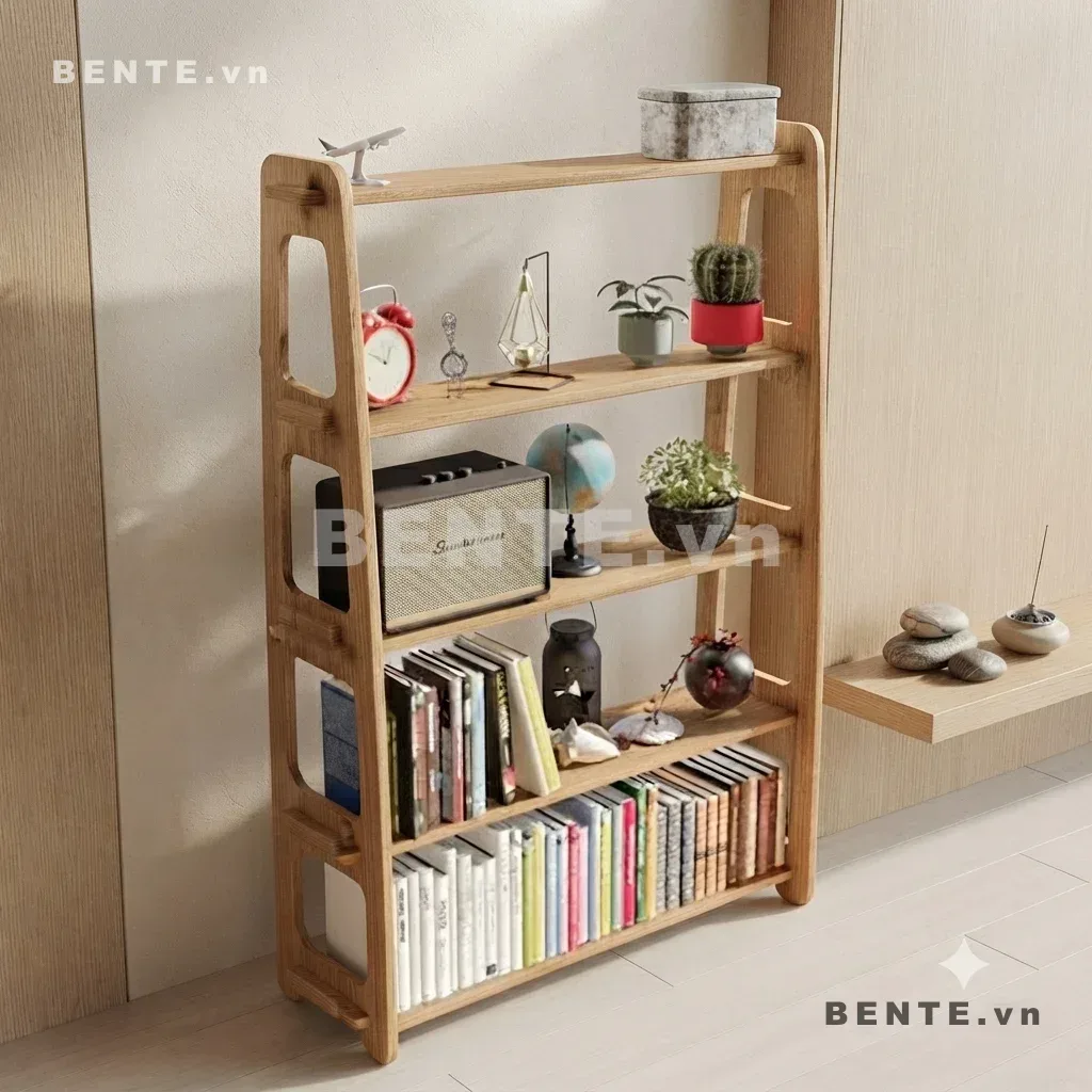 kệ sách nhiều tầng mặt mở, kệ gỗ khung hông liền