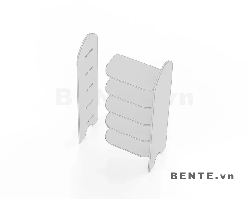 ảnh hướng dẫn lắp ráp, kệ sách gỗ 5 tầng vách hai bên bo cong, kệ sách đầu vách tròn