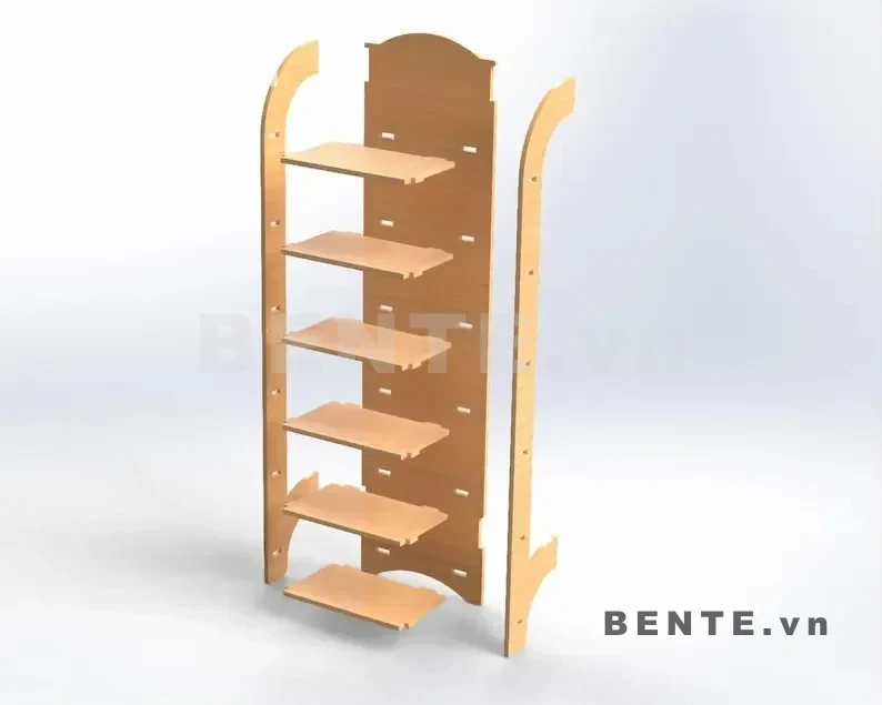 ảnh hướng dẫn lắp ráp, kệ sách gỗ nhiều tầng đầu vòm, kệ sách khung hông liền
