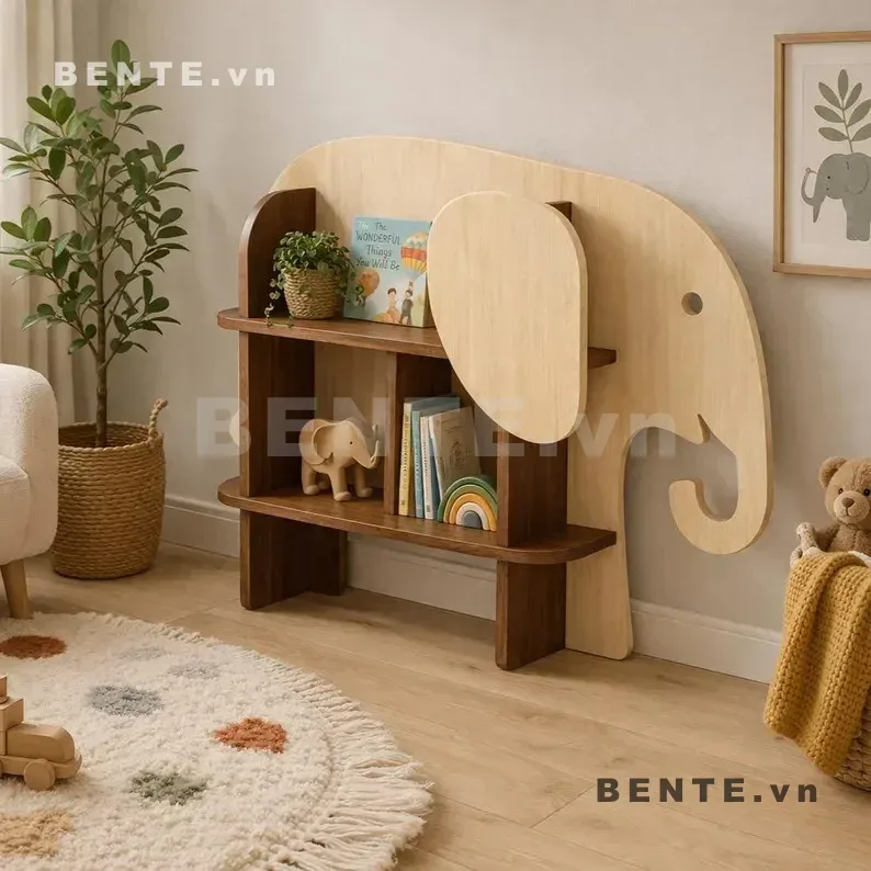 Kệ Sách Gỗ Trẻ Em Hình Con Voi, 3 Tầng Mở, Lắp Ráp Đơn Giản - K51837, kệ sách gỗ trẻ em hình con voi, kệ sách hình voi 3 tầng, kệ sách trẻ em tai voi lớn, kệ sách hình voi vòi cong, kệ Montessori hình con voi, kệ đựng sách và đồ chơi hình voi, kệ sách phòng bé hình con voi, kệ sách trẻ em 3 tầng mở, kệ gỗ hông tạo hình voi, kệ sách hình động vật cho bé