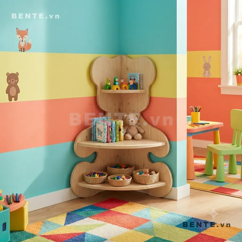 kệ Montessori hình gấu, kệ đựng sách và đồ chơi hình gấu