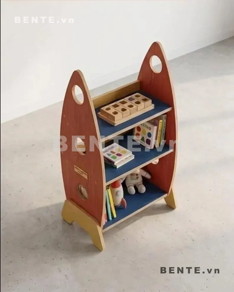 kệ sách hình tên lửa cho bé, kệ Montessori hình tên lửa
