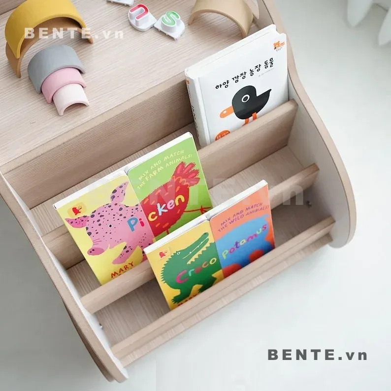 kệ sách có tay cầm hai bên, kệ sách trẻ em khoang bên hông