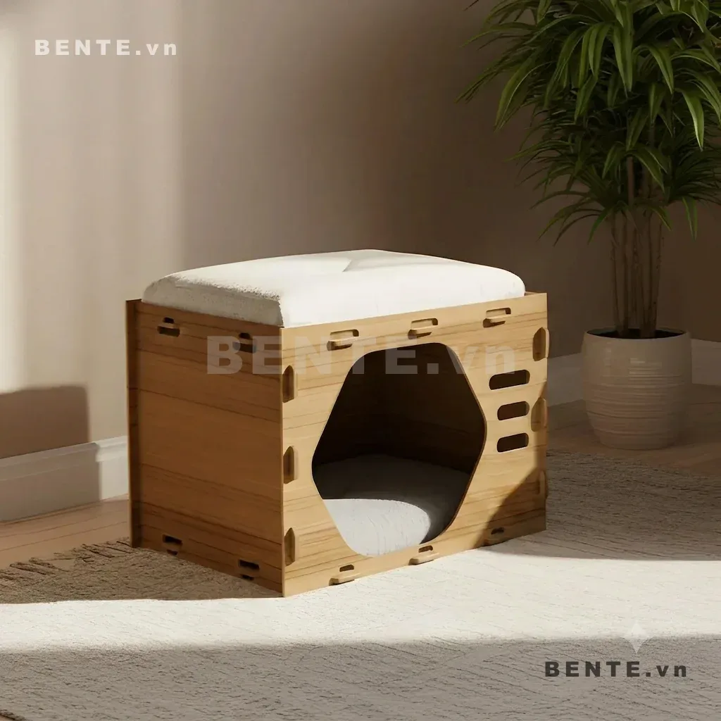 nha meo mini, nha ngu mini cho meo, nha go mini cho meo, nha meo lap ghep, nha meo plywood, nha meo go 3mm