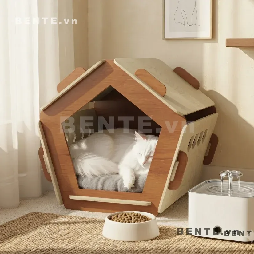 nhà ngủ mèo mái viền lượn sóng, nhà thú cưng khe dọc bên hông