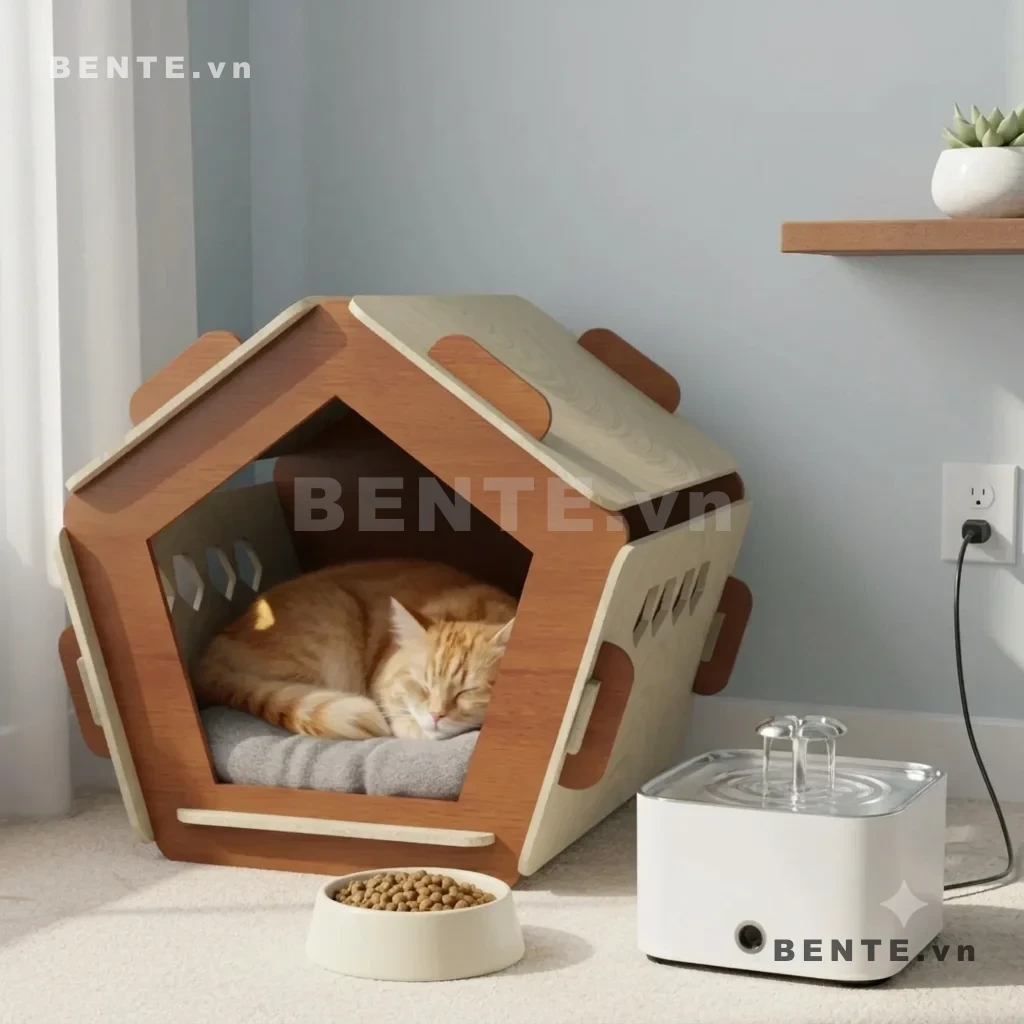 nhà thú cưng khoang ngủ kín, nhà mèo lắp ráp hình nhà