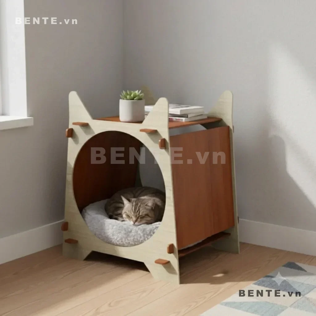 nhà thú cưng kết hợp kệ, nhà ngủ mèo có mặt bàn