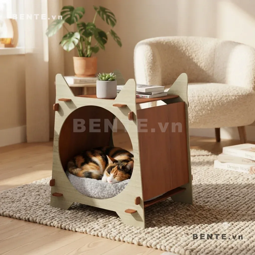 nhà mèo khoang bên hông, nhà ngủ mèo cửa vòm lớn
