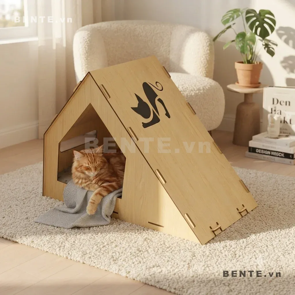 Nhà Gỗ Thú Cưng Hình Ngôi Nhà, Lắp Ráp Đơn Giản - H73516, nhà gỗ thú cưng mái dốc, nhà mèo cửa tam giác, nhà ngủ mèo họa tiết mèo trên mái, nhà cho mèo khe cửa sổ bên hông, nhà mèo hình ngôi nhà nhỏ, nhà thú cưng mái chữ A, nhà ngủ mèo cửa trước tam giác, nhà gỗ mèo hình mèo trên mái, nhà mèo khoang ngủ kín, nhà thú cưng lắp ráp mái dốc