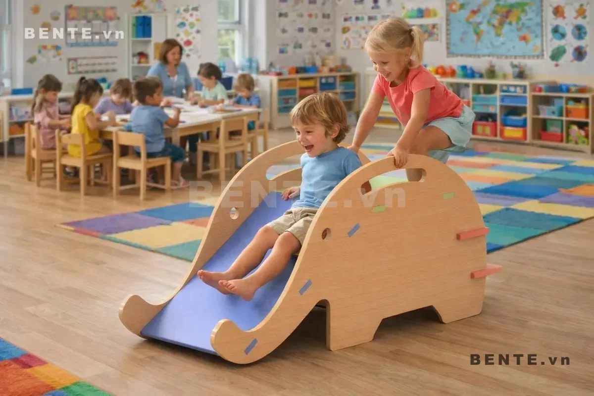 Cầu Trượt Gỗ Trẻ Em Hình Voi, Tay Vịn Khoét Lỗ, Bậc Leo Phía Sau, Lắp Ráp Đơn Giản - R72641, cầu trượt gỗ trẻ em hình voi, cầu trượt Montessori vòi voi, cầu trượt trẻ em có bậc leo, cầu trượt hình voi tay vịn khoét lỗ, cầu trượt gỗ thân voi bo cong, cầu trượt trong nhà cho bé, cầu trượt trẻ em kết hợp leo trèo, đồ chơi vận động hình voi, cầu trượt Montessori cho bé, cầu trượt gỗ trẻ em lắp ráp