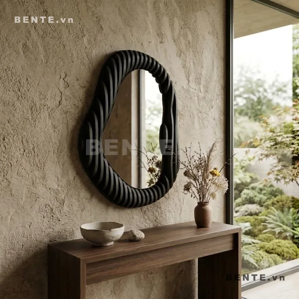 gương gỗ dáng dọc mềm, gương decor giọt nước 3D