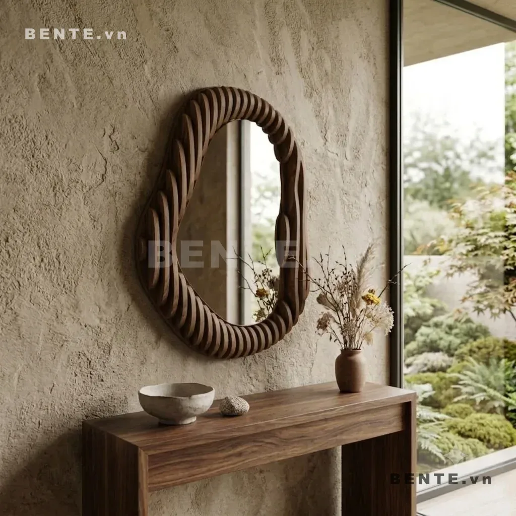 gương treo tường bất đối xứng, khung gương 3D nhiều lớp gân