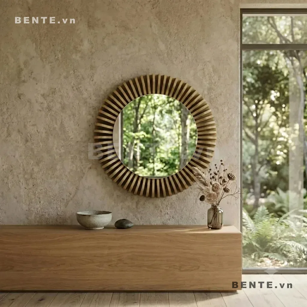 gương gỗ nan vòng tròn, gương decor khung parametric