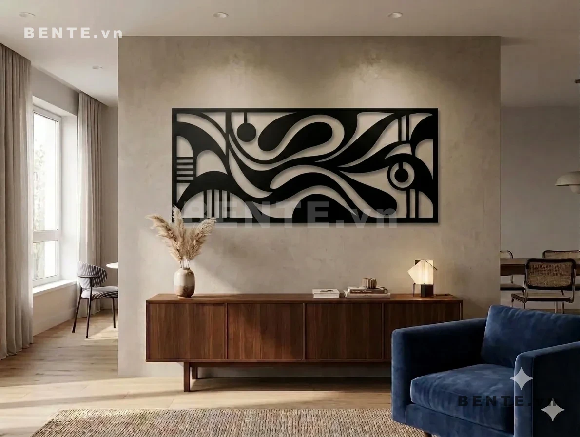 tranh gỗ hình học vòng tròn, tranh decor hình học chữ nhật