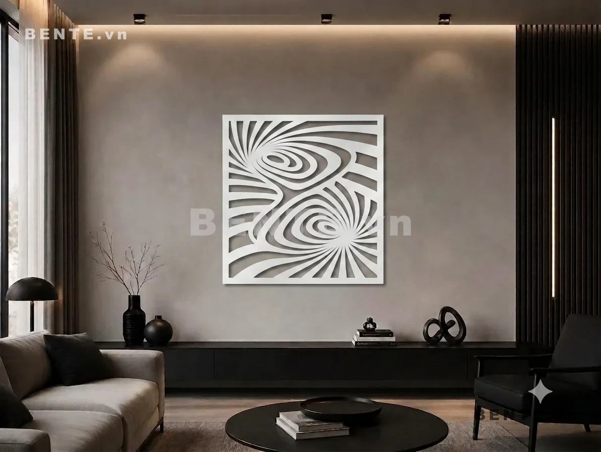 tranh gỗ khung vuông họa tiết xoay, tranh decor hiệu ứng xoắn