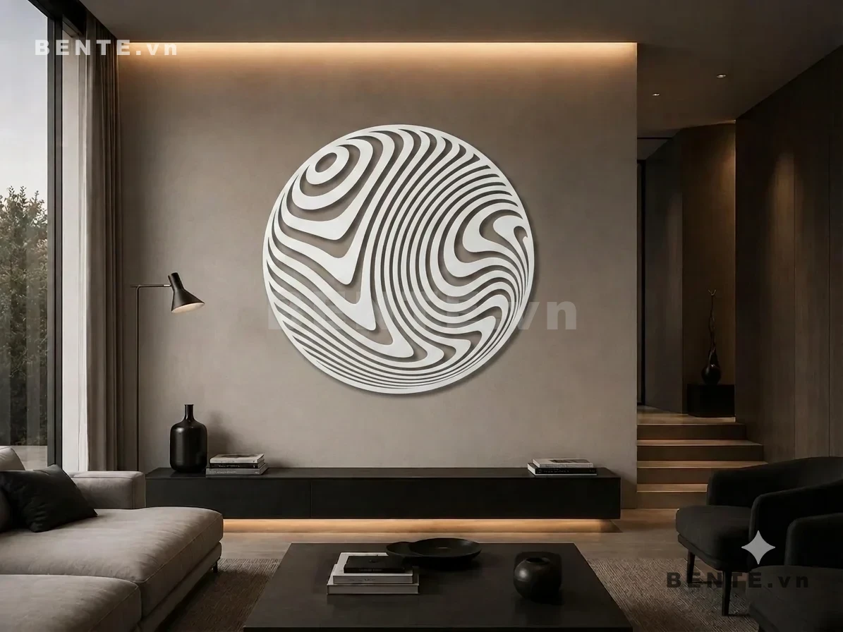 tranh 3D họa tiết xoắn tròn, tranh gỗ abstract swirl