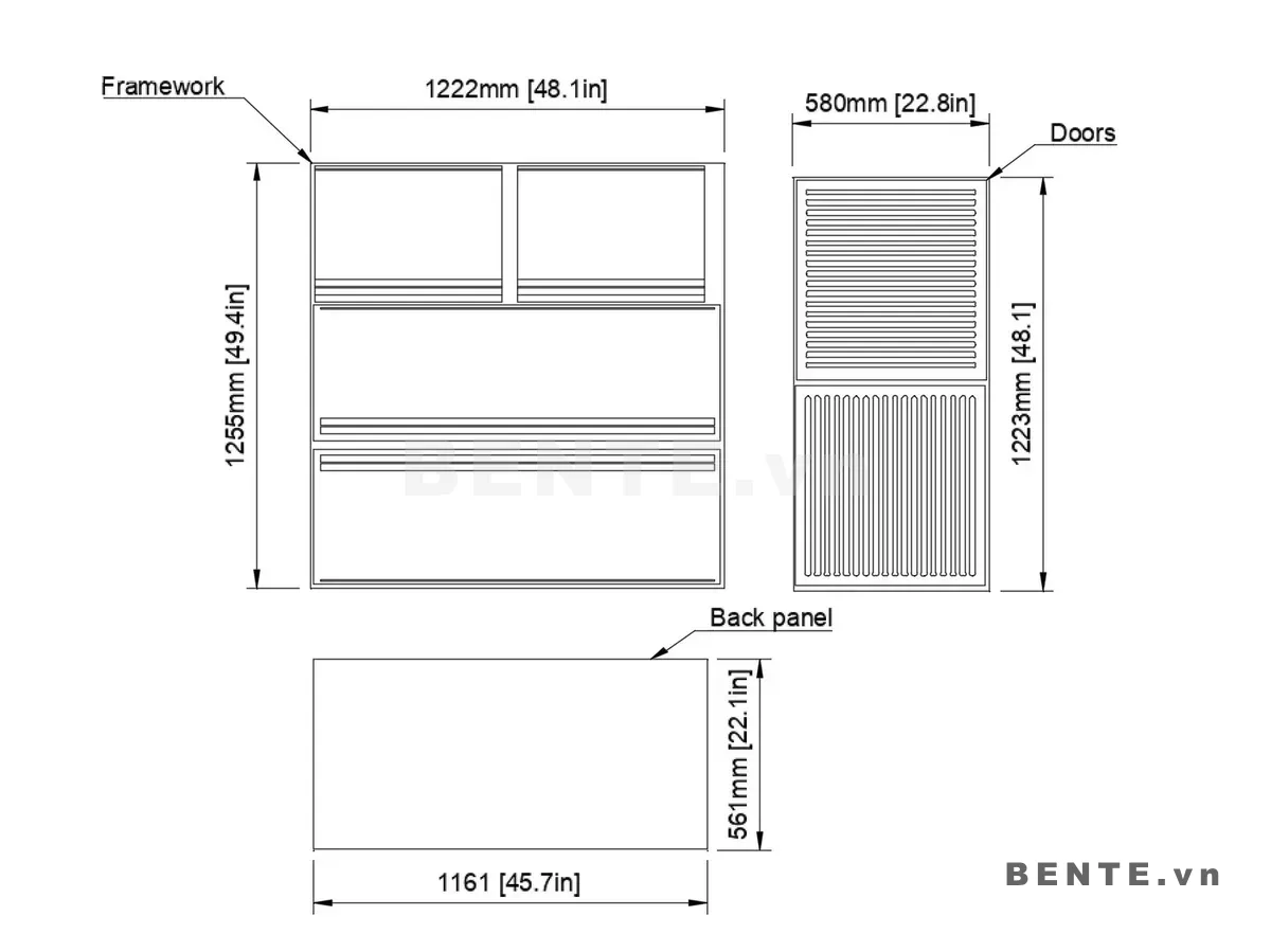 ảnh kích thước, tủ lưu trữ kín 2 cánh, tủ gỗ 4 chân trụ