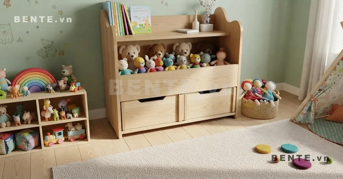 tủ lưu trữ phòng chơi nhiều khoang, tủ gỗ trẻ em lắp ráp