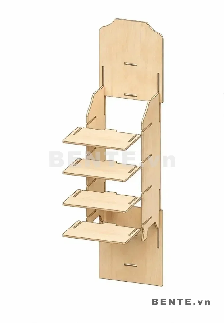 ảnh hướng dẫn lắp ráp, tủ kệ gỗ 4 tầng khoang mở, tủ kệ khoang trên có vách cong