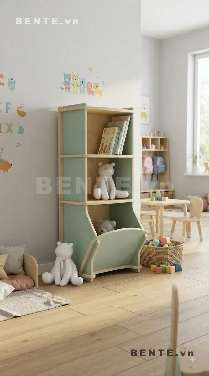 tủ sách cho bé tự lấy sách, tủ gỗ trẻ em lắp ráp 3 tầng