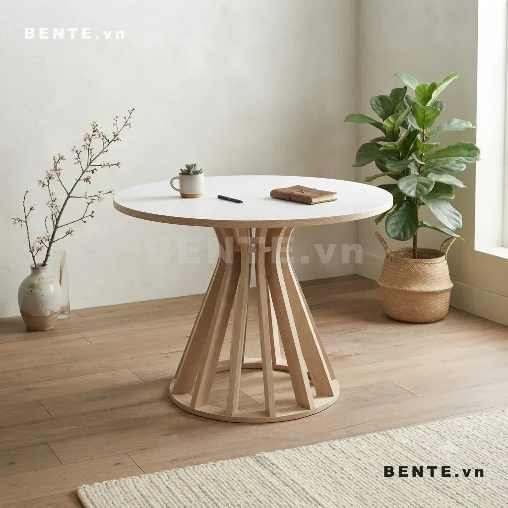 bàn cafe chân nan xếp vòng, bàn tròn đế tròn